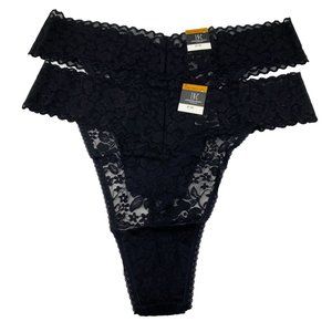 INC floral lace thong panties size 3X Black stretch NEW lot of 2